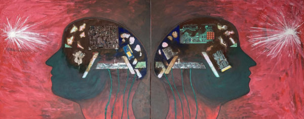 Gerd Rehme | Human | Mixed Media, electronic parts, acrylic on canvas  | 100 x 240 cm