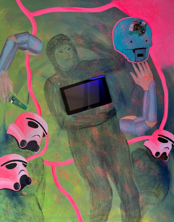 Gerd Rehme | Transformation | electronic parts, Mixed Media, Acrylic on canvas | 150 x 120 cm